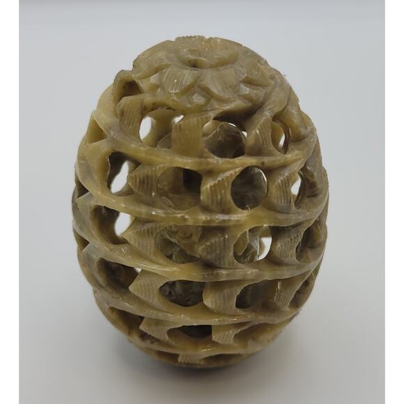 Hand-Carved Egg Natural Soap Stone 3" Owl Figurine Inside Polished Made in India - Picture 7 of 12